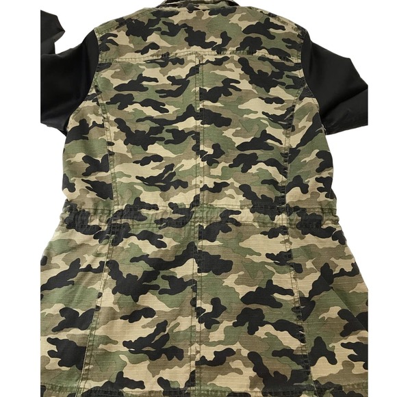 Blanc Noir Camo Anorak Utility Jacket Full Zip Black Faux Leather Sleeves Small - Picture 5 of 14